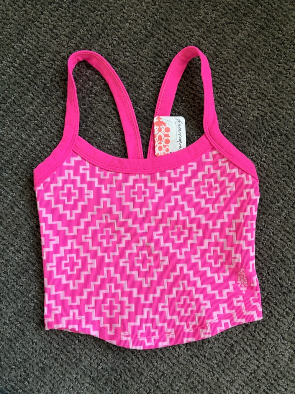 NWT - Free People Movement All Clear Fuchsia Flirt Geo Combo Jacquard Cami - Picture 3 of 5
